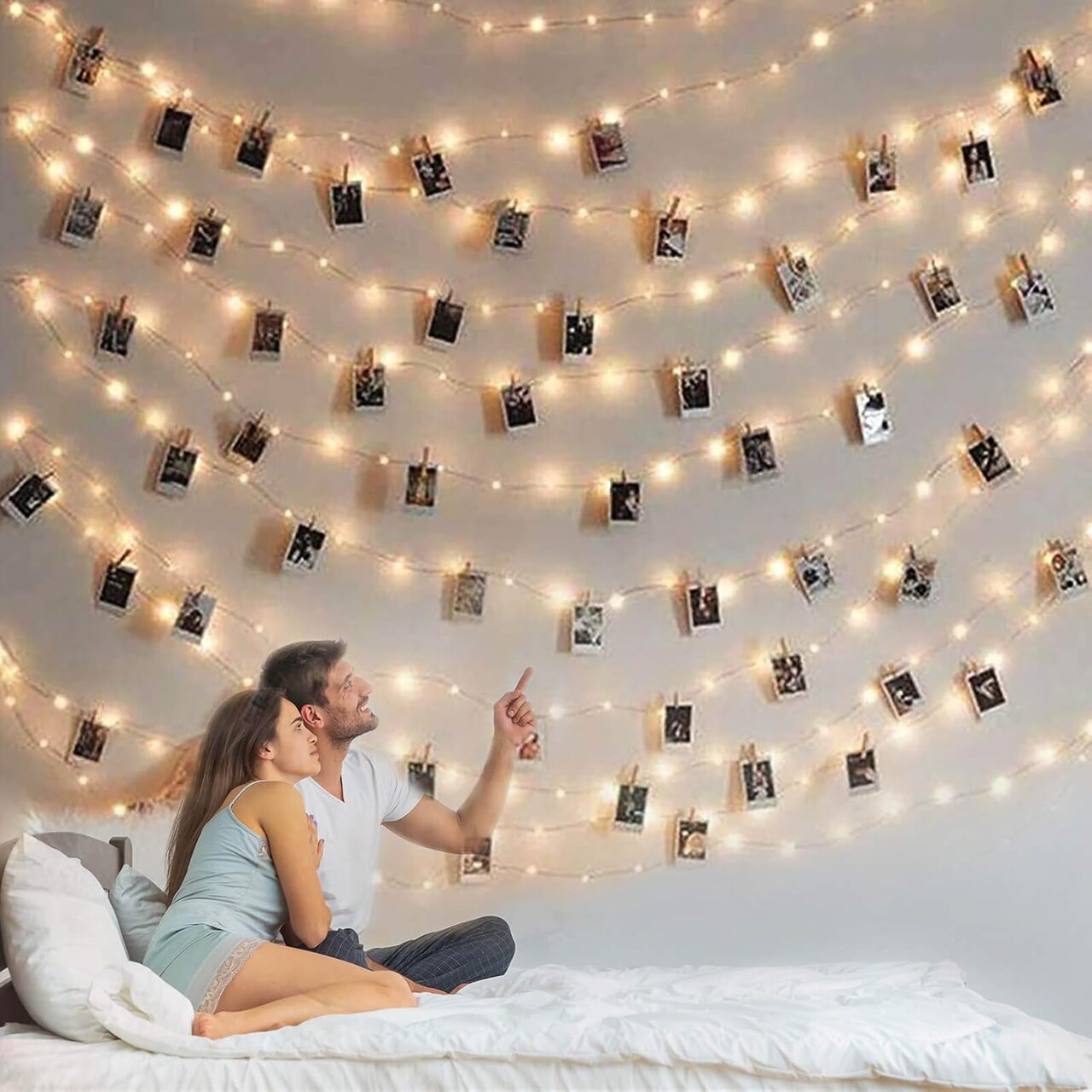Photo Clip String Light - 33Ft 100LED Fairy Lights with Clips for Pictures with Timer, Photo Light with 50 Clear Clips for Bedroom Christmas Wedding Décor